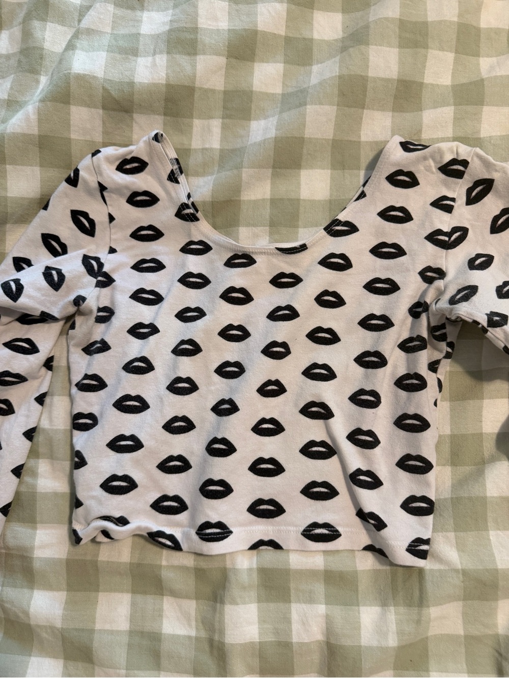 American Apparel White Crop Top with Black Lip Print